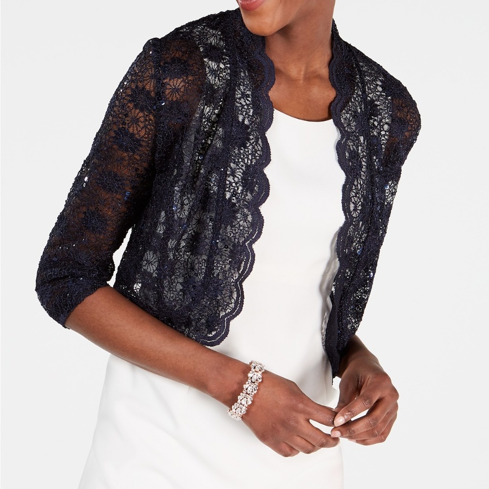 R&M Richards Scalloped Sequin Lace Bolero